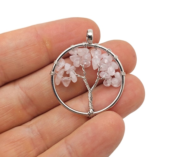 Rose Quartz Tree Of Life Gemstone Pendants - Bulk Wholesale Crystals - Handmade Crystal Tree Jewelry - Healing Pendants - NC1697