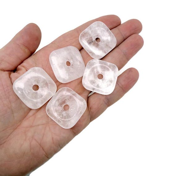 Clear Quartz Square Crystal Donut Pendant – Natural Gemstone Healing Amulet - 30mm - DO1120