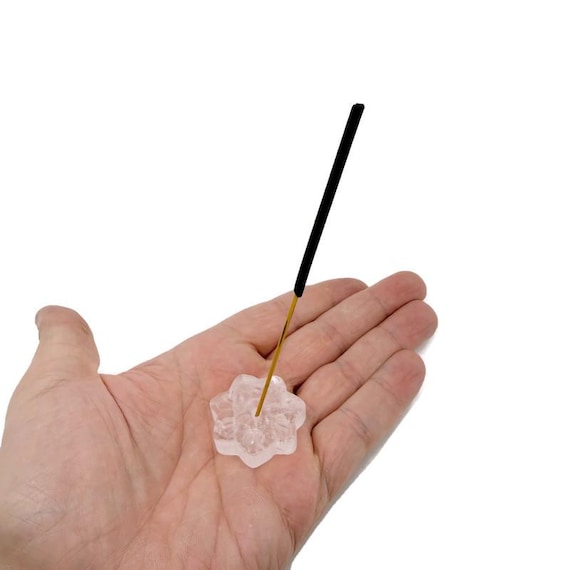Clear Quartz Natural Crystal Flower Incense Holder – Carved Gemstone Stick Burner for Meditation - TZ1002