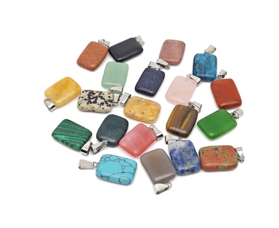 Crystal Rectangle Shape Pendants - Wholesale Gemstones - Stone Healing Crystal Rectangle Necklace - AAA+ Quality Natural Stones - RECMIX