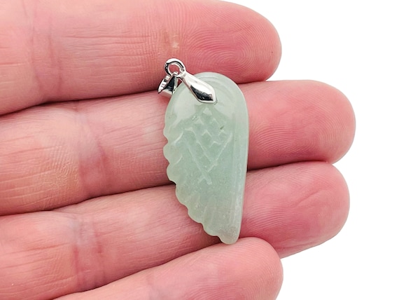 Aventurine Crystal Angel Wing Pendant - Carved Angel Wing - Crystal Jewelry - Angel Wing Charms - NC1241