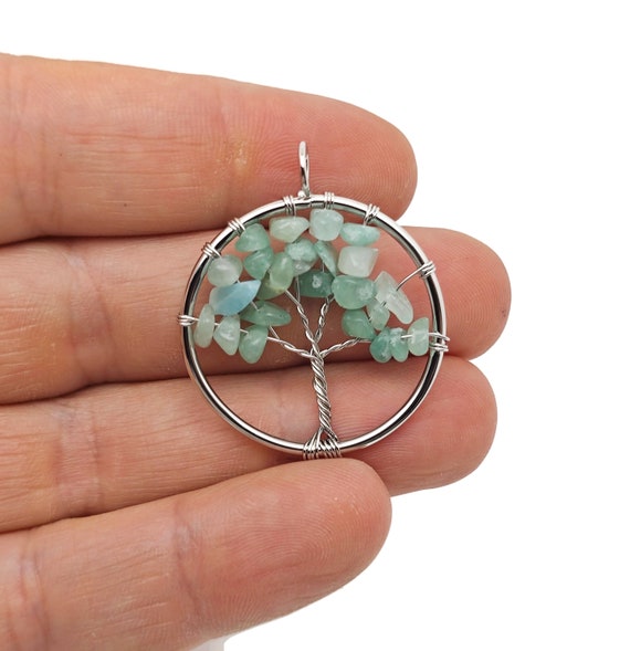 Aventurine Tree Of Life Gemstone Pendants - Bulk Wholesale Crystals - Handmade Crystal Tree Jewelry - Healing Pendants - NC1711