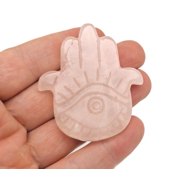 Rose Quartz Evil Eye Hand Gemstone Carving - Pocket Crystal - Crystals Chakra - Meditation Crystal - Energy Gift for her - EL1002