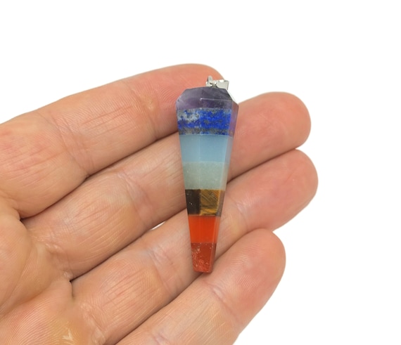Chakra Point Crystal Pendant - 7 Stones Pendant - Lapis Lazuli - Sodalite - Aventurine -Tiger Eye - Red Jasper - Gifts - NC1568