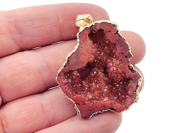 Red Agate Geode Druzy Slice Pendnat - Oco Agate Geode Pendant - Crystal Agate Pendant - NC1340