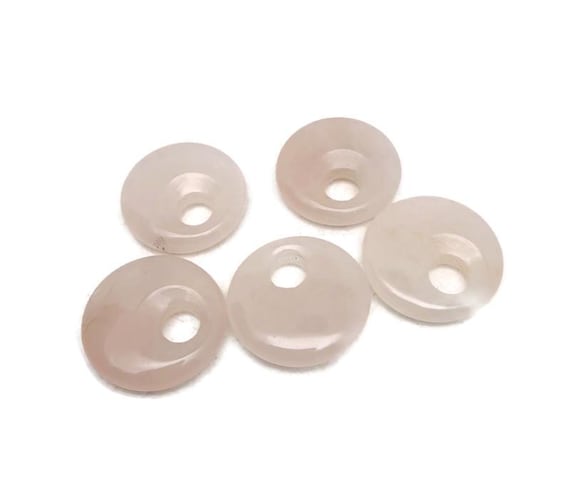 Rose Quartz Polished Gemstone Donut Pendant – Healing Crystal Necklace Component - 30mm - DO1107
