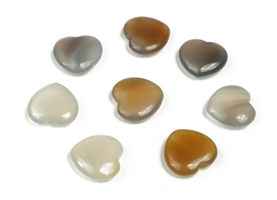 Gray Agate Heart Gemstone Flat – Heart Crystal - Healing Stones – Carving Heart - Natural stones - 20x20x6 - HE1055