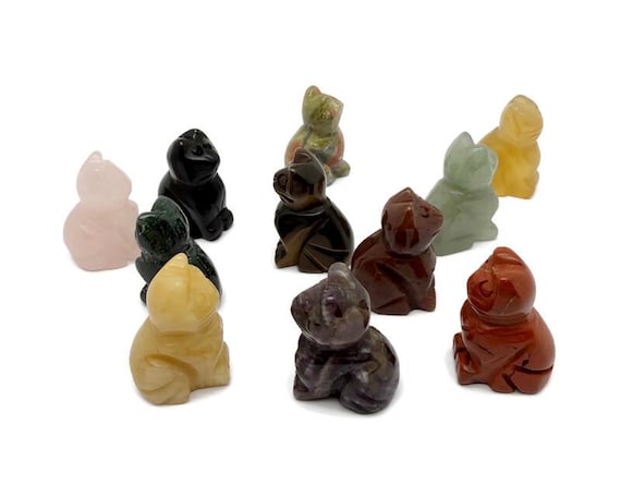 Crystal Cat Figure - Gemstone Decor - Handmade Carved Animal - Energy Stone - Protection Symbol - ANMIX29