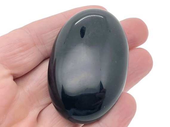 Obsidian Spa Stone – Massage Obsidian Palm Gemstone - Large Obsidian Stone - Crystal Palm Stone – Healing Crystal – 60x40mm - PA1031