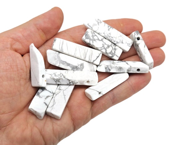 Howlite Drilled Tumbled Stones - Rectangle Hole Tumbled Stone - Making Jewelry Cytsals - Bulk Stones - NC1806
