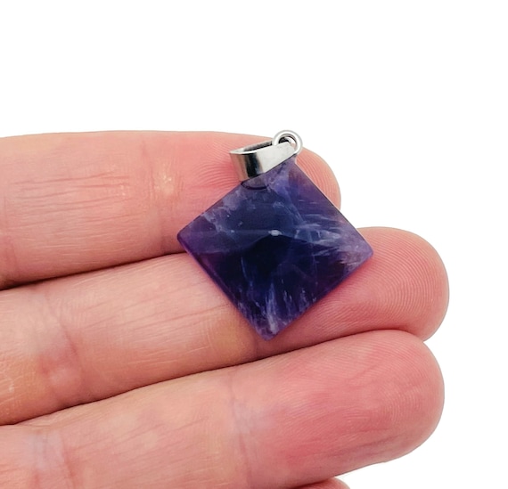 Amethyst Gemstone Pyramid Pendant - Natural Gemstone Jewelry - Healing Crystal Reiki - For Women Lucky Pendant - NC1446