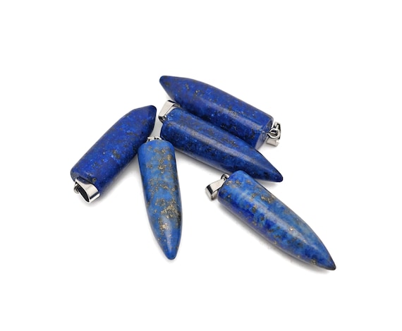 Lapis Lazuli Bullet Gemstone Pendant - Crystal Point Bullet Necklace - Polished Bullet Carved - Crystal Healing - Mineral Gemstone - NC1573