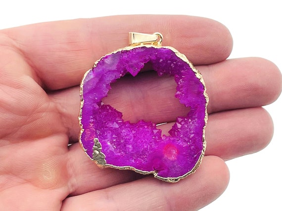 Pink Agate Geode Druzy Slice Pendnat - Oco Agate Geode Pendant - Crystal Agate Pendant - NC1338