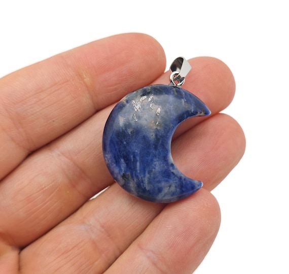 Sodalite Gemstone Moon Pendants - Crescent Moon - Wholesale Jewelry Making Supplies - Moon Necklace - Moon Shaped Crystal - NC1676