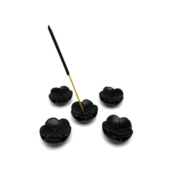 Obsidian Gemstone Incense Holder – Hand-Carved Crystal Flower Burner for Cleansing & Relaxation - GZ1003