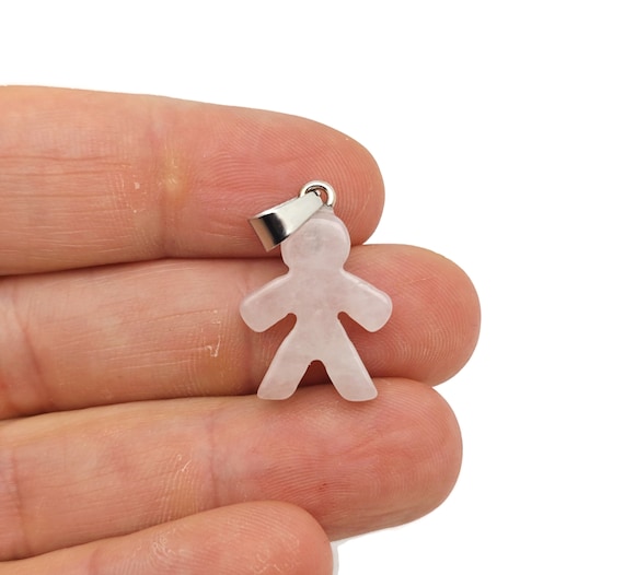 Rose Quartz Crystal Gingerbread Cookies Men Pendants - Christmas Gift - Mineral Specimens - Christmas Carving - Best Quality - NC1652