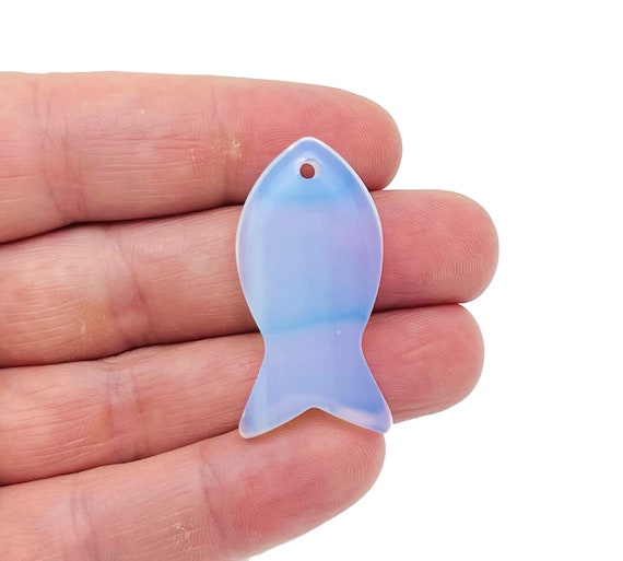 Opalite Fish Carving Gemstone Pendants - Pisces Zodiac Hole Crystal Fish - Reiki Healing Bulk Polished - Gift for Swimmer - NC1480