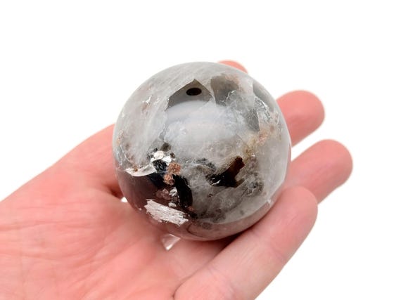 Garnet in Black Tourmaline Sphere Stone AAA+ – Pork Stone Crystal Ball  – Crystal Decor – 40-50mm - TO1014