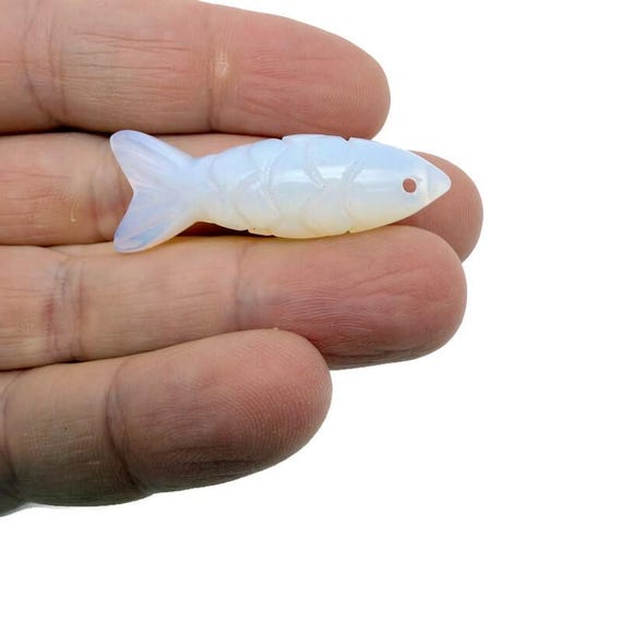 Opalite Gemstone Fish Carving Pendant – Lucky Fishing Charm Gift - NC1873