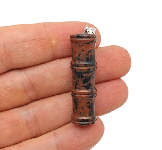 Mahogany Obsidian Gemstone Bamboo Shape Pendants - Protect Crystal Necklace - Bamboo Crystal - Healing Stones - Gift For Her - NC1634