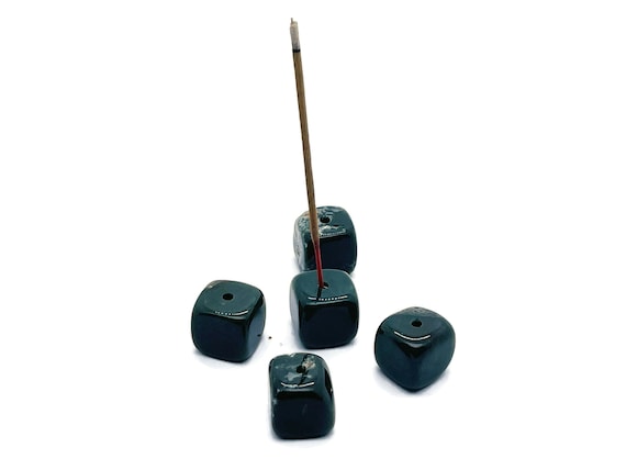 Moss Agate Crystal Incense Holder - Crystal Stone Incense Stick Holder - Polished Cube Incense Holder - Healing Stone - IN1009