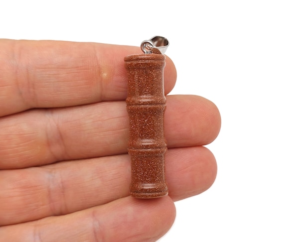 GoldStone Gemstone Bamboo Shape Pendants - Protect Crystal Necklace - Bamboo Crystal Jewelry - Healing Stones - Gift For Her - NC1628
