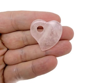 Rose Quartz Natural Gemstone Heart Pendant – Crystal Heart Charm for Necklace Making - HT1010
