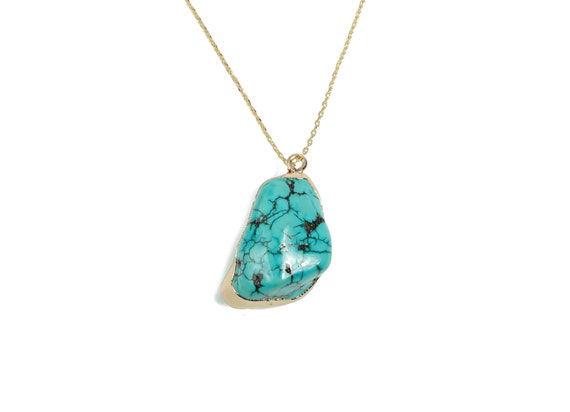 Turquoise Pendant – Turquoise Crystal Stone – Gold Edge Turquoise Gemstones – Healing Stones - NC1039