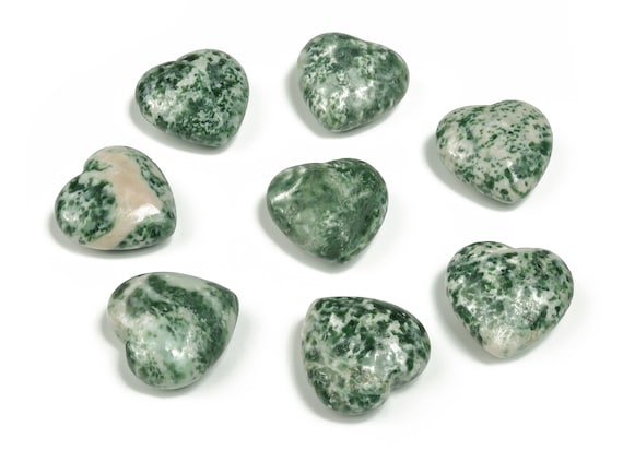 Green Dot Jade Heart Gemstone – Qinghai Jade Heart Crystal - Healing Stones – Carving Heart - Natural stones - 2.5cm - HE1119