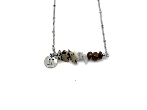 Gemini Zodiac Gemstone Necklace -  Choose Your Stones - Silver Stainless Steel - Birthstone Crystal Neckalce - CC1016