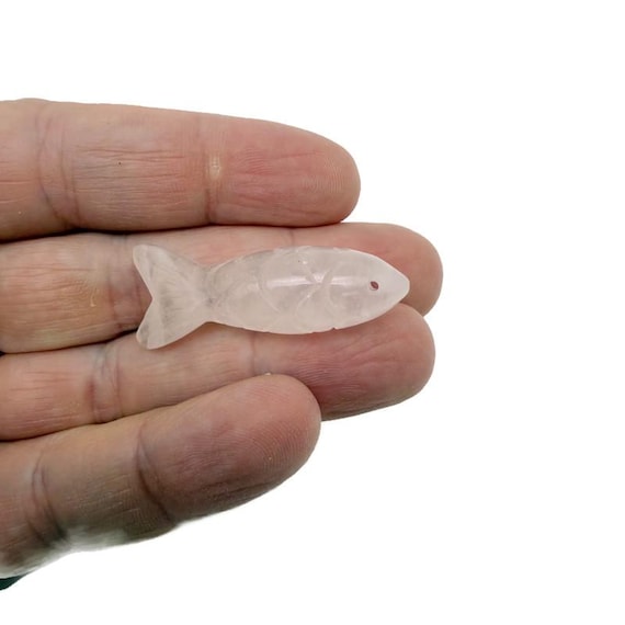 Rose Quartz Gemstone Fish Carving Pendant – Lucky Fishing Charm Gift - NC1871
