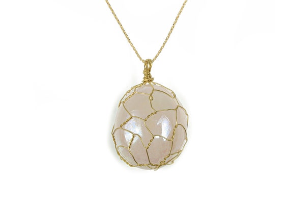 Angel Aura Rose Quartz Pendant - Brass Wire Wrapped Pendant - Crystals Healing - Gift - No Chain - NC1026