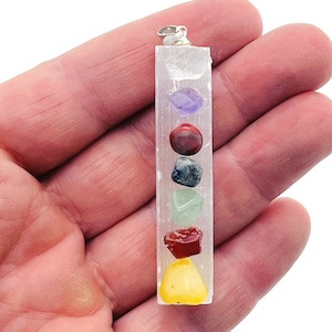 Chakra Selenite Sticks Pendant - Crystals Pendant Healing - Mini Crystal Pendant - Gifts - NC1334