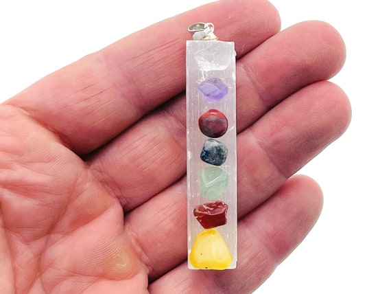 Chakra Selenite Sticks Pendant - Crystals Pendant Healing - Mini Crystal Pendant - Gifts - NC1334