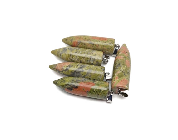 Unakite Bullet Gemstone Pendant - Crystal Point Bullet Necklace - Polished Bullet Carved - Crystal Healing - Mineral - NC1586