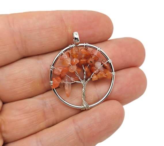 Carnelian Tree Of Life Gemstone Pendants - Bulk Wholesale Crystals - Handmade Crystal Tree Jewelry - Healing Pendants - NC1701