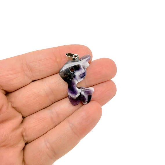 Amethyst Crystal Deer Pendant - Carved Gemstone Deer Necklace Gift - NC2012