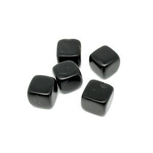 May include: Five black obsidian tumbled stones in a square shape. The stones are smooth and polished.