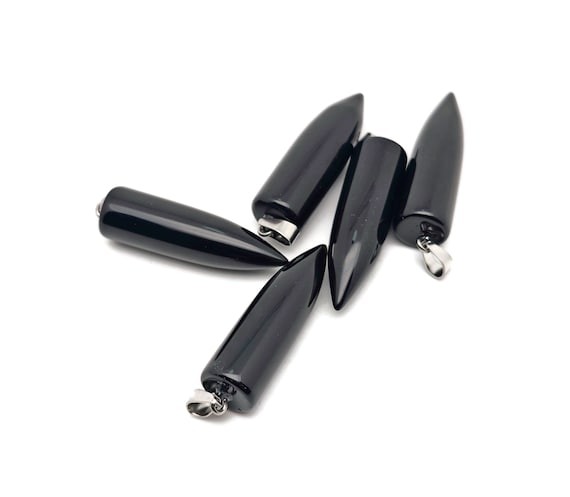 Obsidian Bullet Gemstone Pendant - Crystal Point Bullet Necklace - Polished Bullet Carved - Crystal Healing - Mineral Gemstone - NC1571