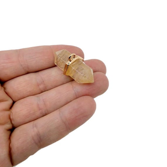 Yellow Smelting Quartz Double Terminated Crystal Pendant – Natural Gemstone Point - NC2007