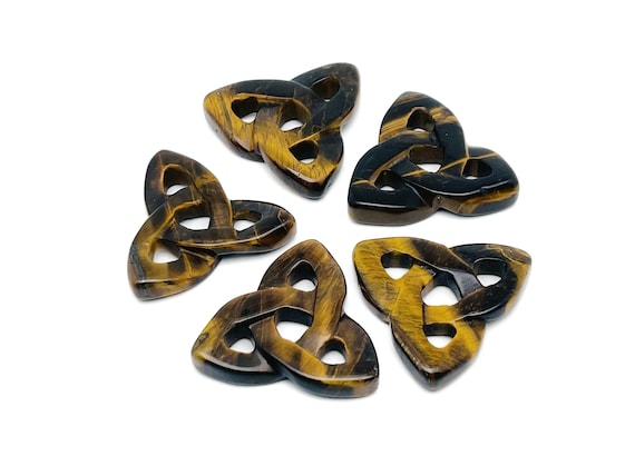 Tiger Eye Celtic Knot Carved Stone - Trinity Crystals Gemstone - Making Jewelry - Healing Crystals - CK1005