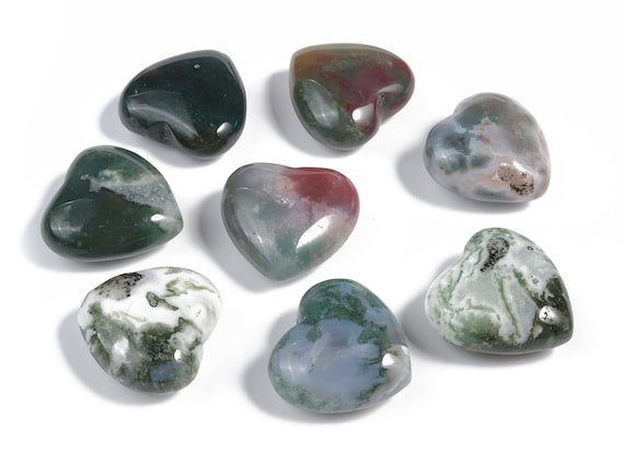 Moss Agate Heart Gemstone - Heart Moss Agate Gemstone –Natural Gemstone – Loose Moss Agate Heart Gemstone – 3cm - HE1176