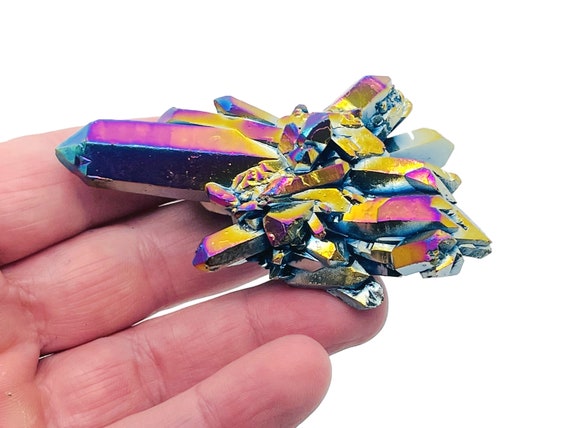 Rainbow Aura Amethyst Cluster Crystal - Titanium Aura Quartz – Healing Stone – RA1075