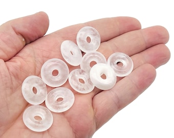 Clear Quartz Crystal Donut Pendants - Natural Gemstone Donut - Pi Stone - Lucky Safety Pendant Jewelry - 20mm - DO1010