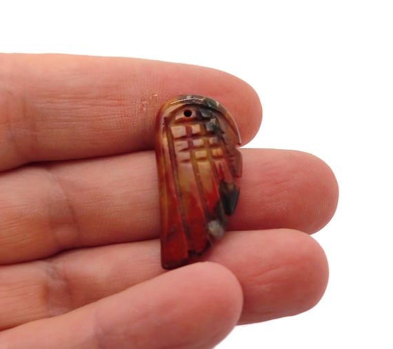Indian Agate Crystal Angel Wing Hole Pendant - Carved Angel Wing - Crystal Jewelry - Angel Wing Charms - NC1362