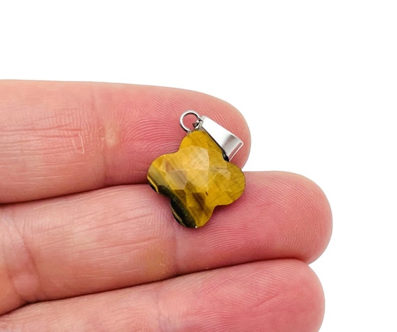 Tiger Eye Four-Leaf Clover Crystal Pendants - Gemstone Charm For Necklace & Earring Making - DIY Jewelry Making Supplies - NC1403
