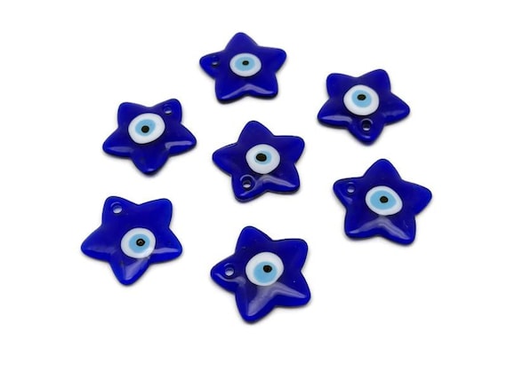 Star Blue Glass Evil Eye - Turkish Evil Eye Charms - Hole Glass Evil Eye - Blue Nazar Charms - Healing Gifts - CH1011