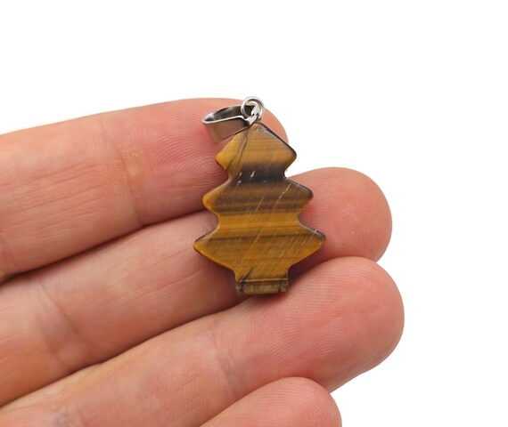 Tiger Eye Pine Tree Gemstone Pendants - Crystals Pendant Healing - Mini Crystal Pendant - Gifts - NC1757