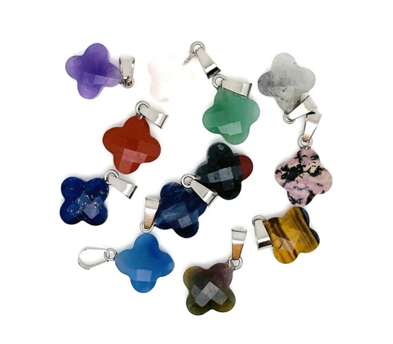 Four-Leaf Clover Crystal Pendants - Gemstone Charm For Necklace & Earring Making - DIY Jewelry Making Supplies - For Women Lucky Pendant