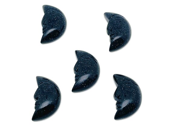Blue Goldstone Crystal Moon Face - Crystal Smile Moon - Gemstone Carved Moon - Healing Crystal - Gemstone Crescent – 25mm – MS1010
